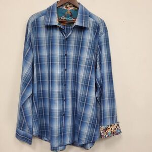 Robert Graham Mens Long Sleeve Flip Cuff‎ Button Up Shirt Size 3XL Blue Plaid